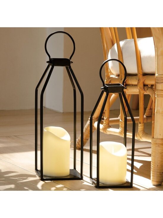 Other - New Set of 2 Black Metal Farmhouse Lanterns with LED Candles Remote Timer